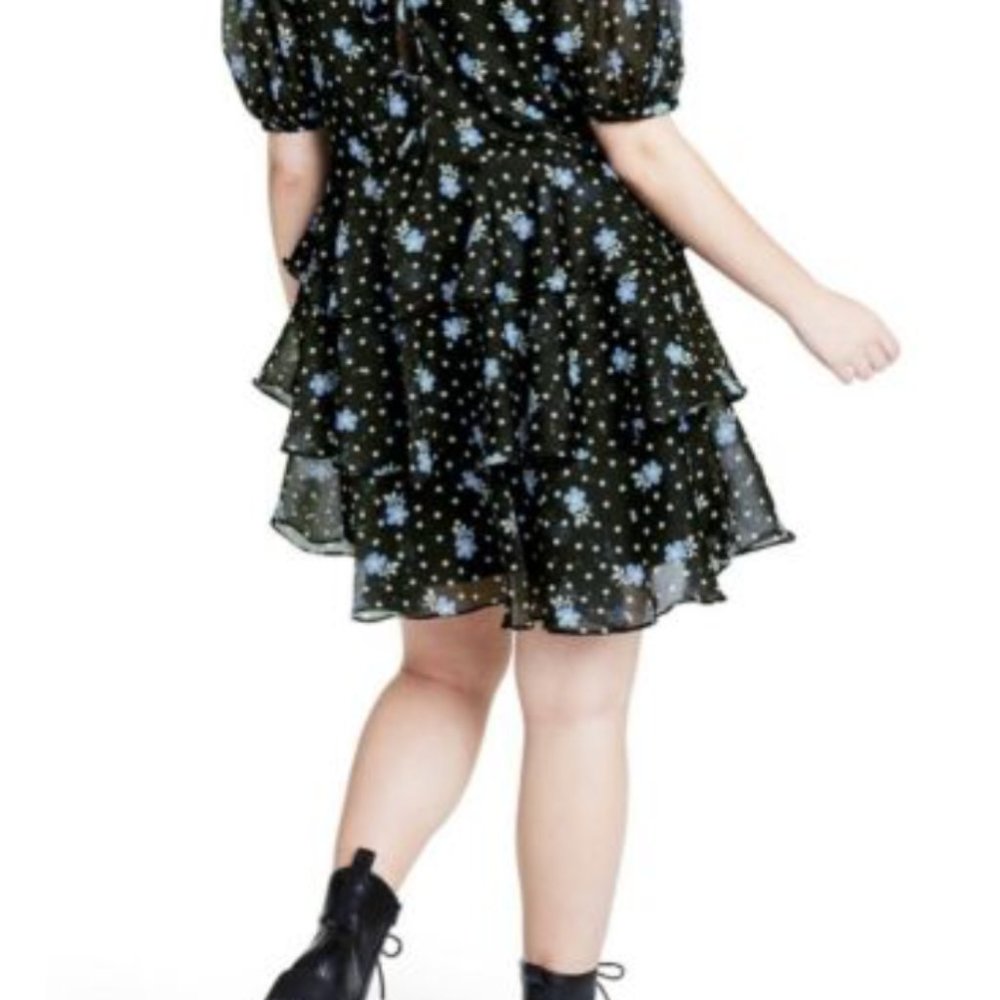 Sandy Liang Dress Women X Small Black Floral Puff Sleeve Tiered x Target - Picture 2 of 3